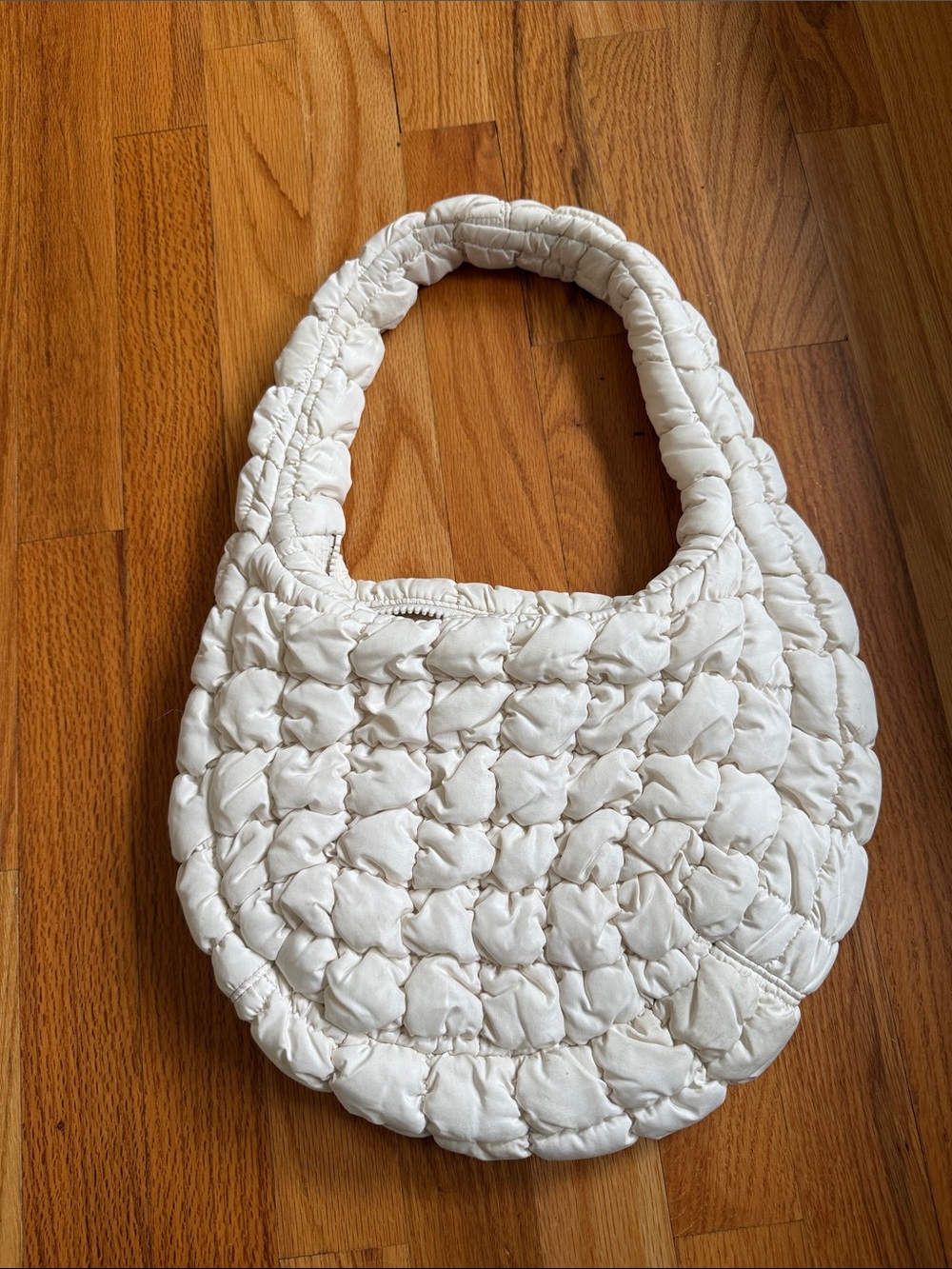 Quilted Crescent Shoulder Bag in Cream